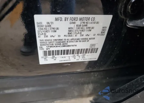 2021 Ford Explorer Platinum z USA, uszkodzony, nr VIN 1FM5K8HC2MGB87876